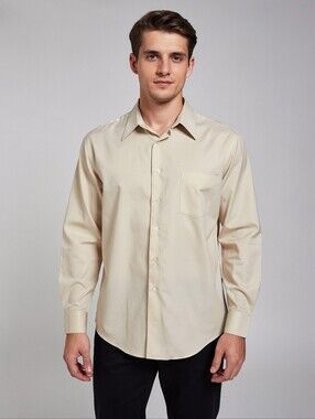 'Arrow' Fitted POPLIN long sleeve beige dress shirt, buttondown, 16.5 x 32/33